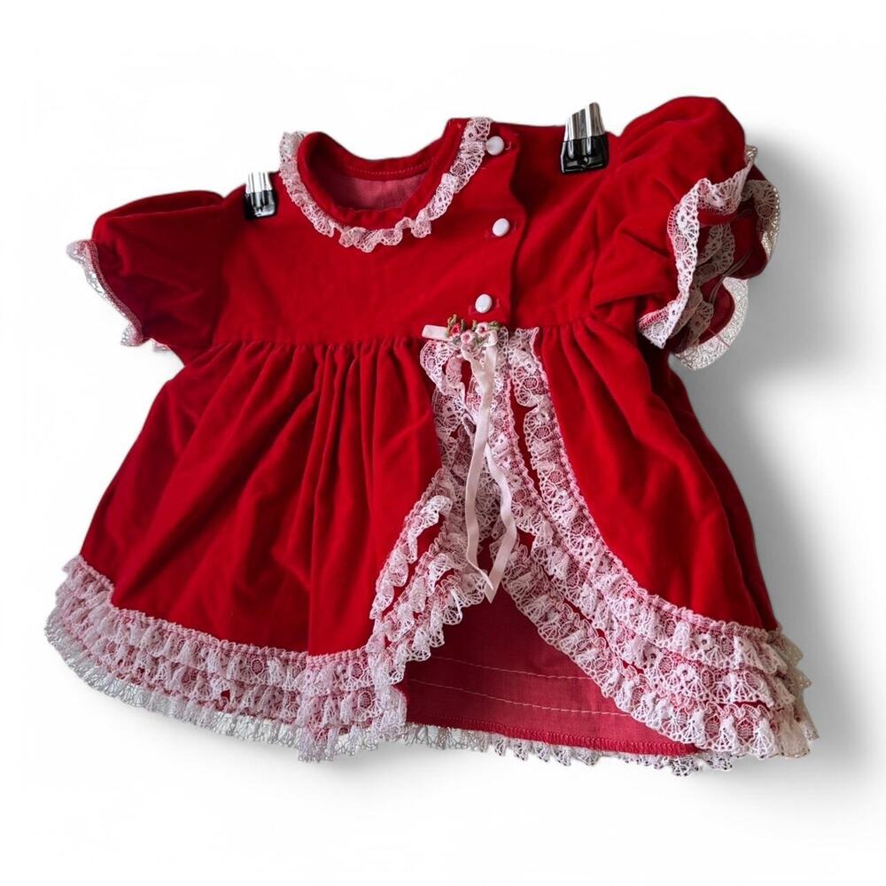 Vintage Cutest One Red Velvet Christmas / Holiday Dress 6-9 Months Festive - Picture 2 of 6